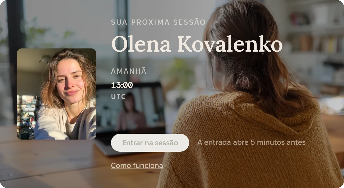 A página inicial do TEEI Language em português: a próxima conversa com a pessoa voluntária escolhida e o botão para entrar
