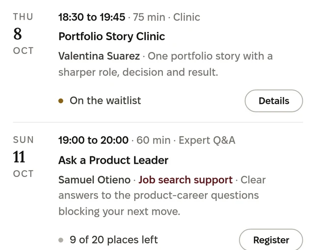 Coming up in My Academy: the Portfolio Story Clinic with Valentina Suarez, on the waitlist