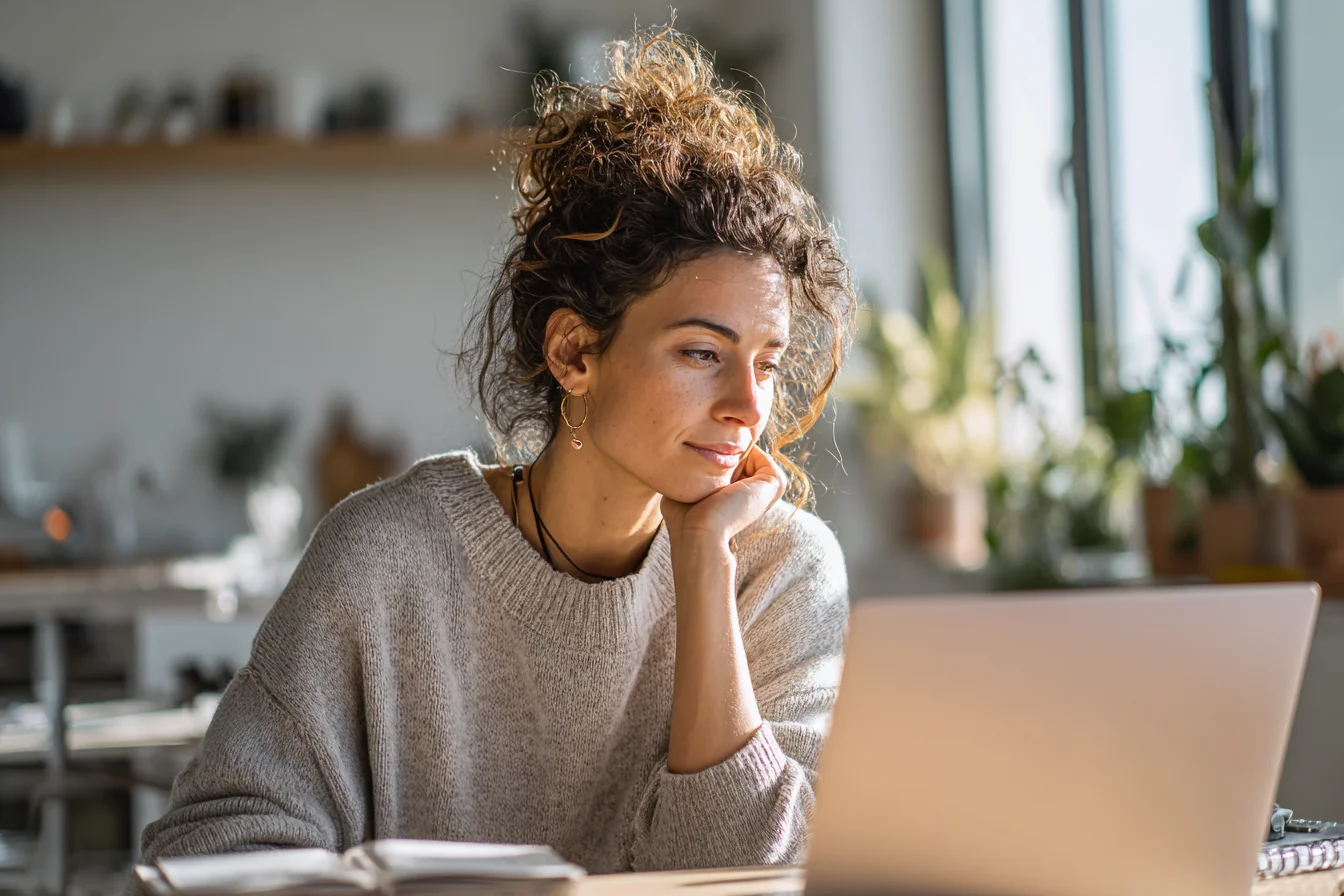A mentee in morning light at her laptop