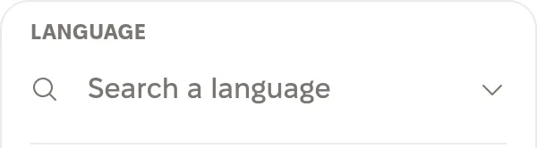 The volunteer list's first filter: Language, search a language