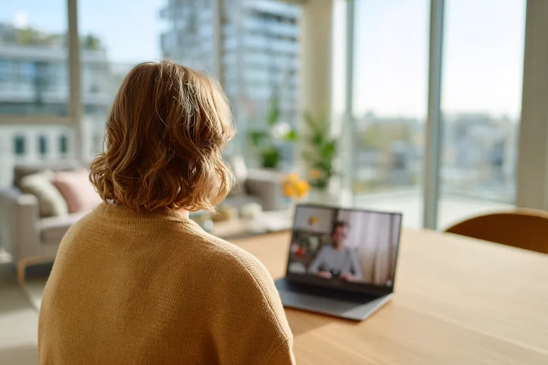 A home desk set up for a video call